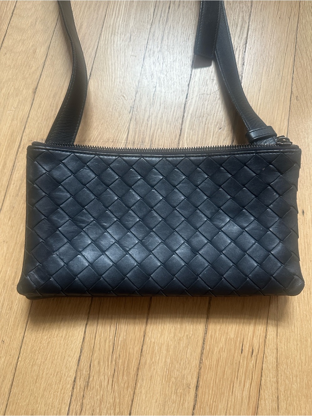 Bottega Veneta Black Intrecciato Leather Shoulder Bag w 3 pouches